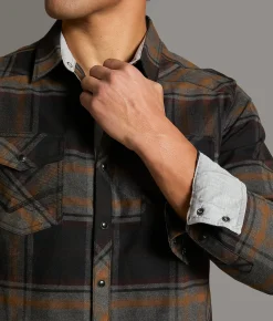 Tops | BKE Brushed Plaid Standard Shirt Black Tobacco