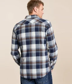 Reclaim Brushed Plaid Standard Shirt Cream Navy New