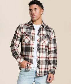 Reclaim Brushed Plaid Standard Shirt Charcoal Rust Sale