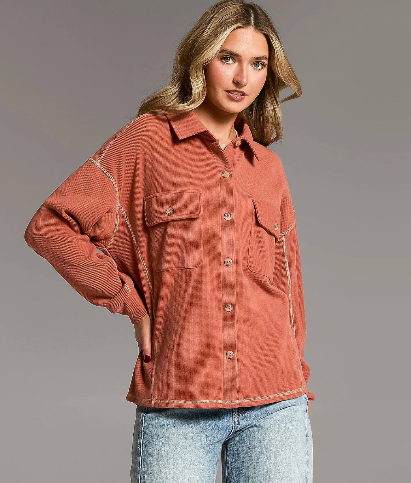 Tops | BKE Brushed Thermal Shirt Ceder Wood