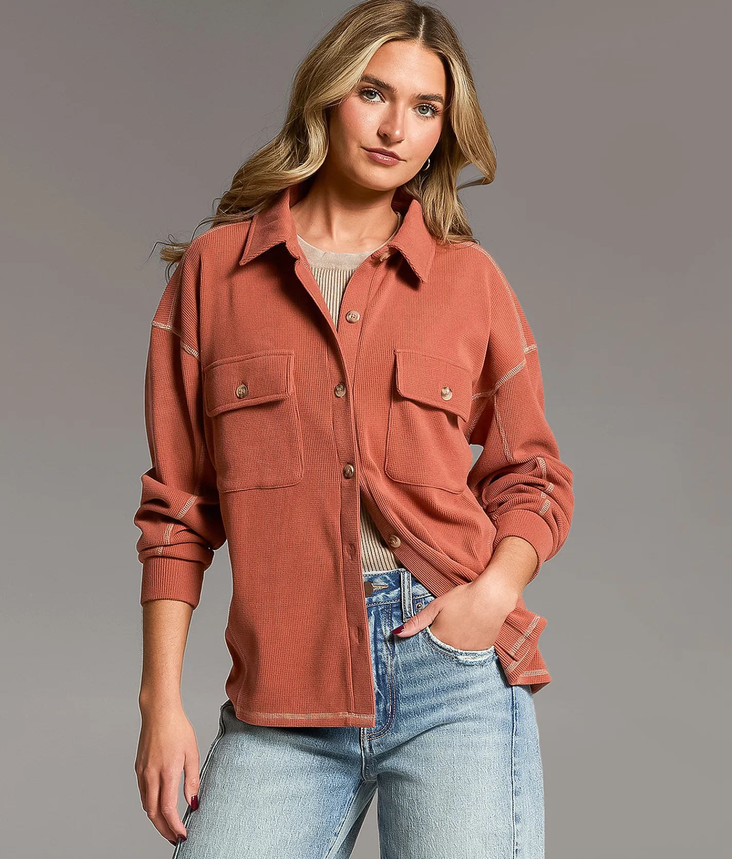 Tops | BKE Brushed Thermal Shirt Ceder Wood
