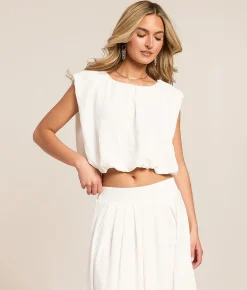 Blu Pepper Bubble Cropped Top White
