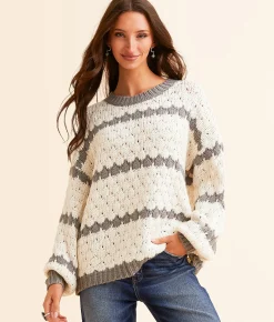 Tops | Daytrip Bubble Striped Sweater Cream Grey