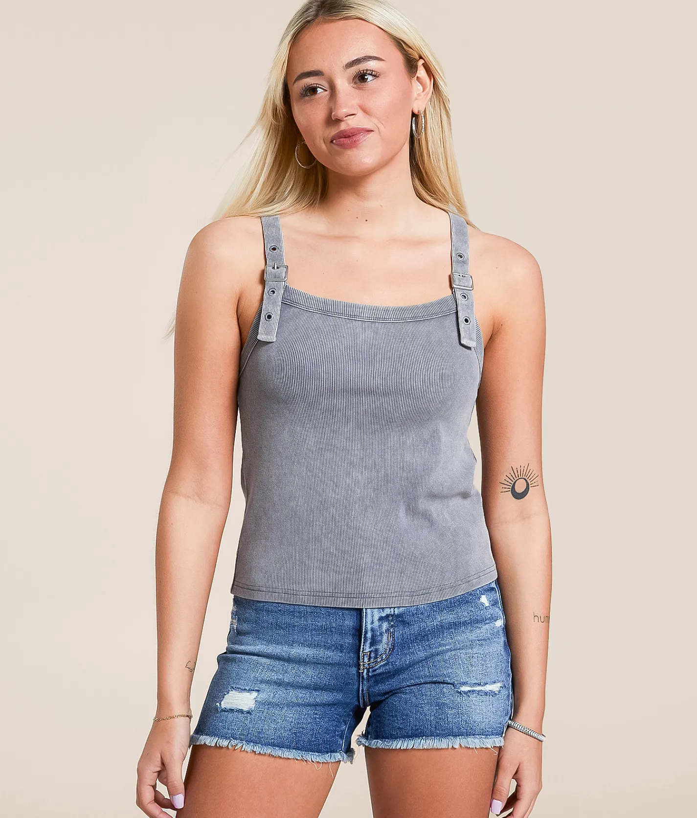 Tops | Gilded Intent Buckle Strap Tank Top Grey