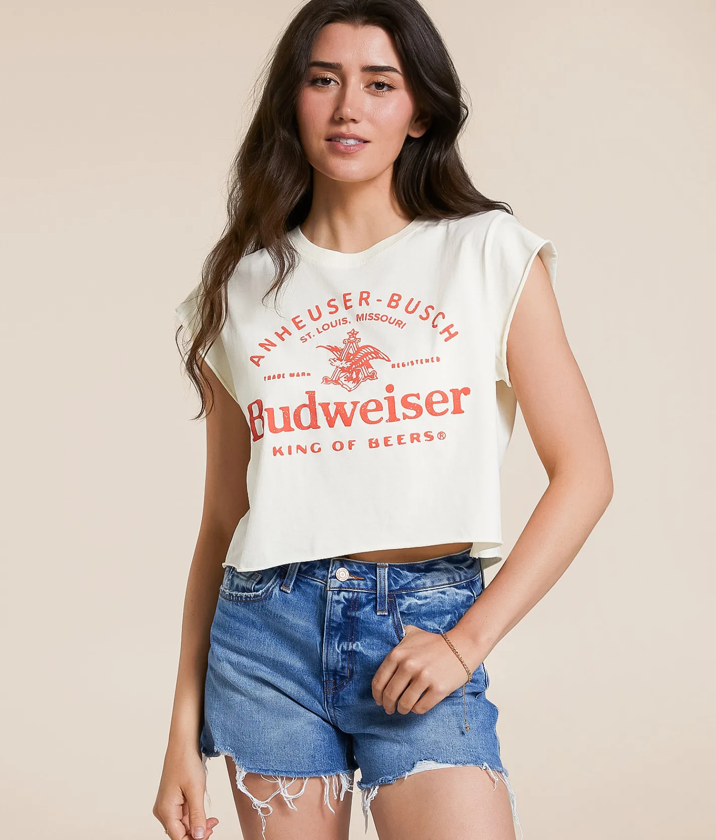 Life Clothing Budweiser Cropped T-Shirt Cream Sale