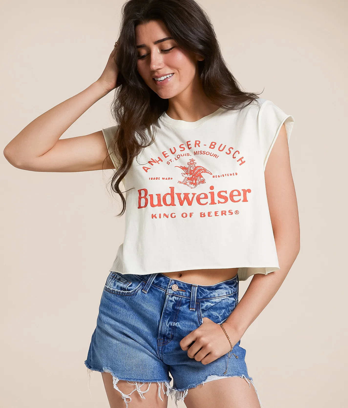 Life Clothing Budweiser Cropped T-Shirt Cream Sale