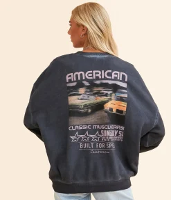 Modish Rebel Built For Speed California Oversized Pullover Washed Black Sale