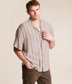 Tops | Brixton Bunker Twisted Striped Shirt Robust Red