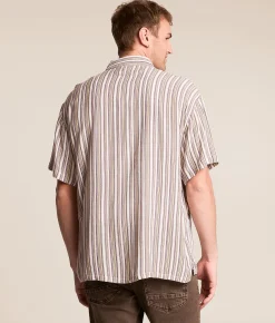 Tops | Brixton Bunker Twisted Striped Shirt Robust Red