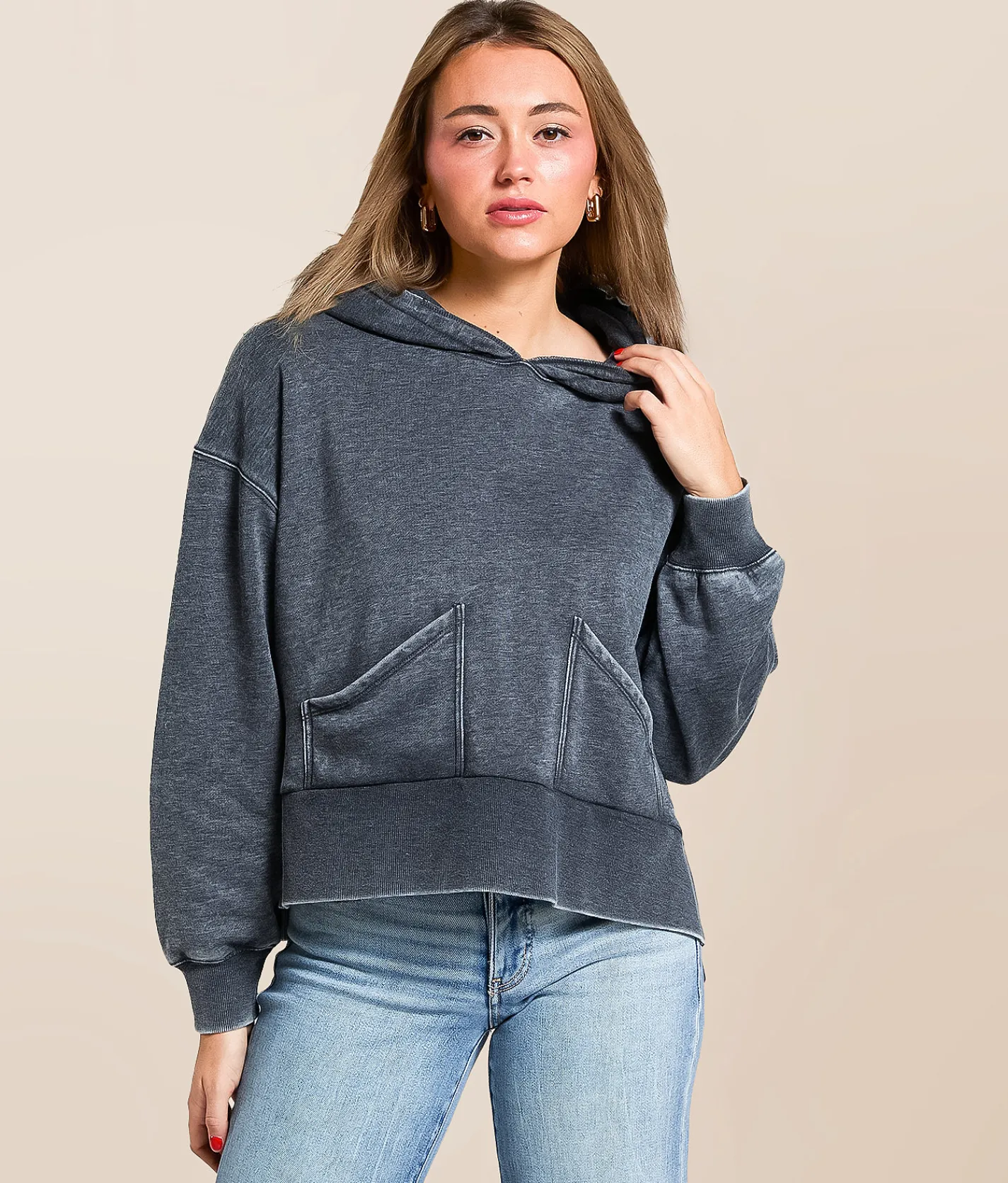Tops | Gilded Intent Burnout Hooded Sweatshirt Black
