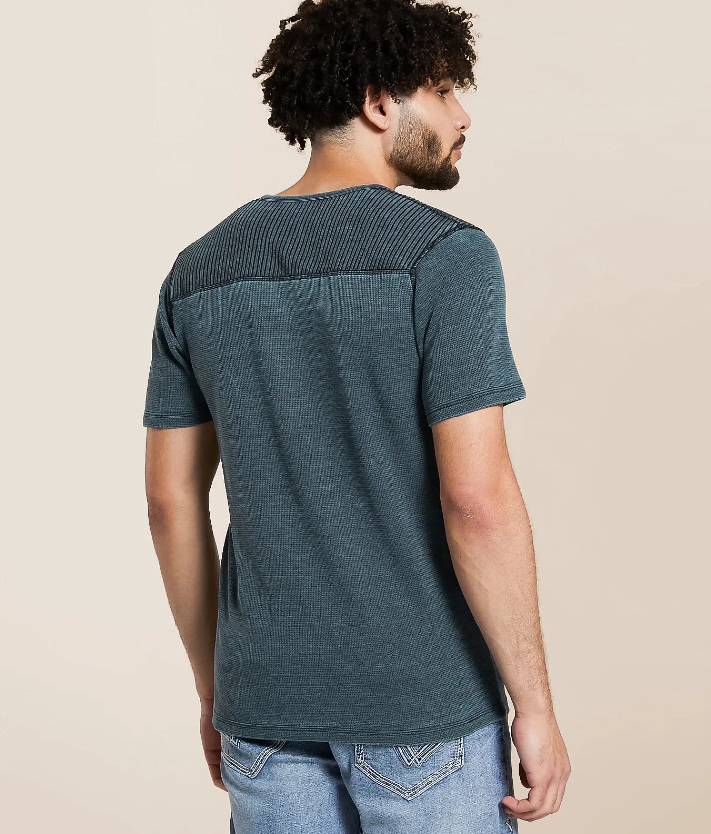 Tops | Buckle Black Burnout Thermal Henley Mineral Blue