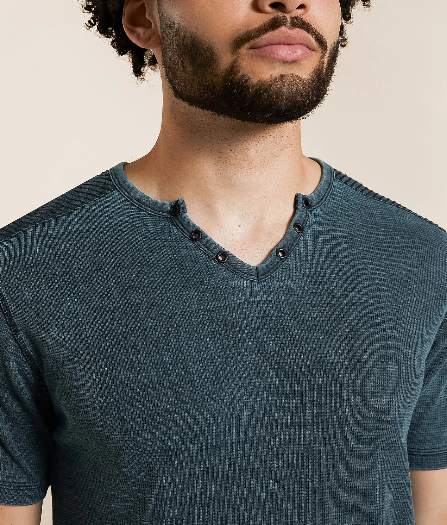 Tops | Buckle Black Burnout Thermal Henley Mineral Blue