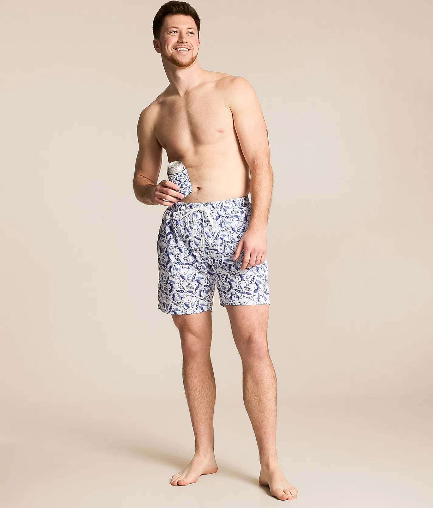 Tropical Bros. Busch Light Bass Lures Stretch Swim Trunks White Discount