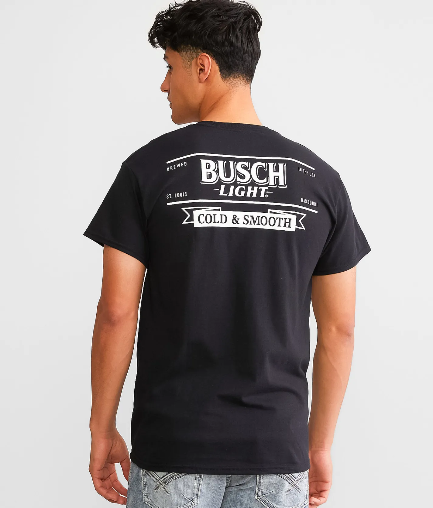 Graphic T-Shirts | Brew City Busch Light Blue Collar T-Shirt Black