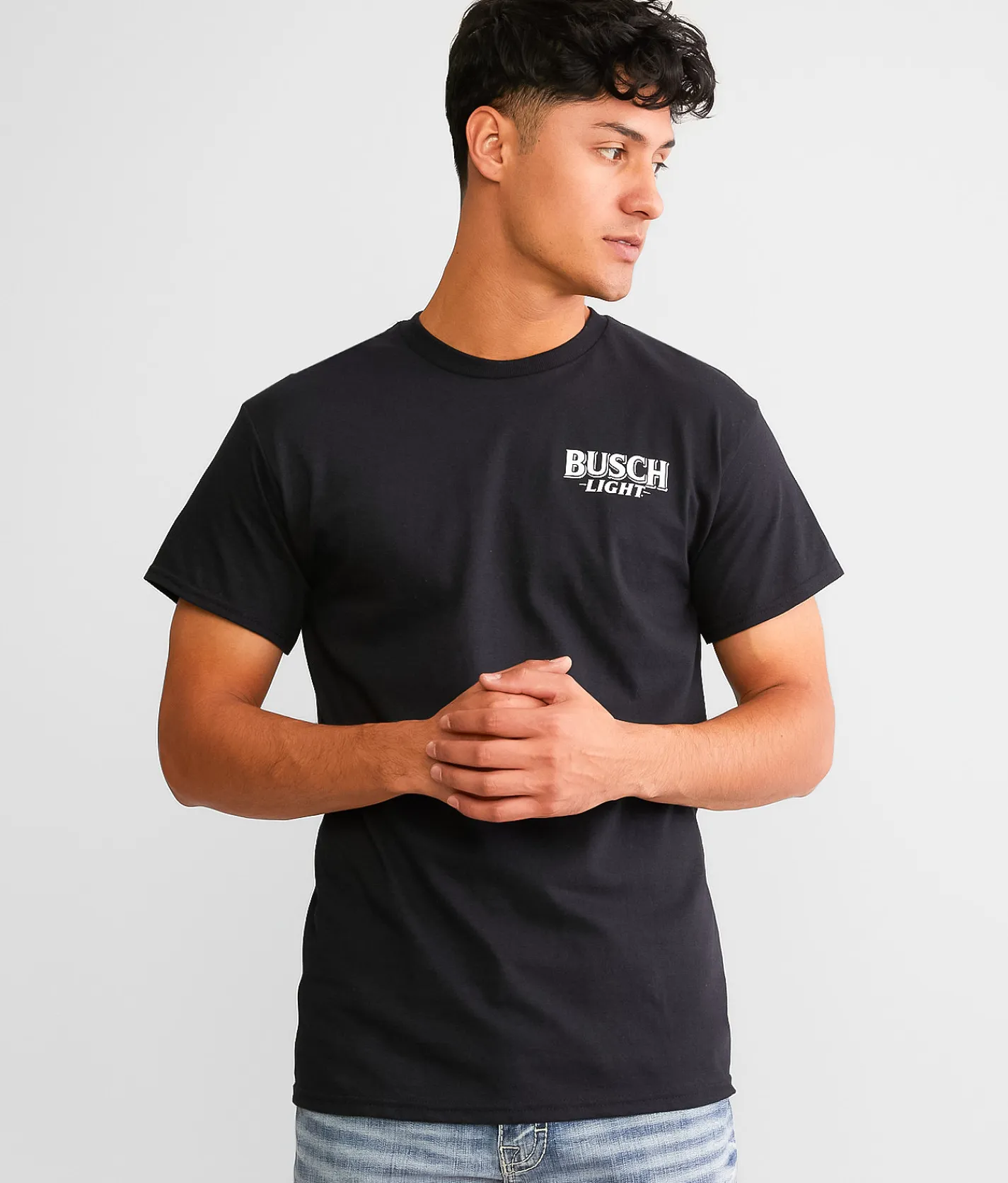 Graphic T-Shirts | Brew City Busch Light Blue Collar T-Shirt Black