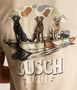 Tops|Graphic T-Shirts | JEDCo Busch Light Boat Dogs T-Shirt Sand