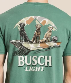 JEDCo Busch Light Boat Dogs T-Shirt Light Green