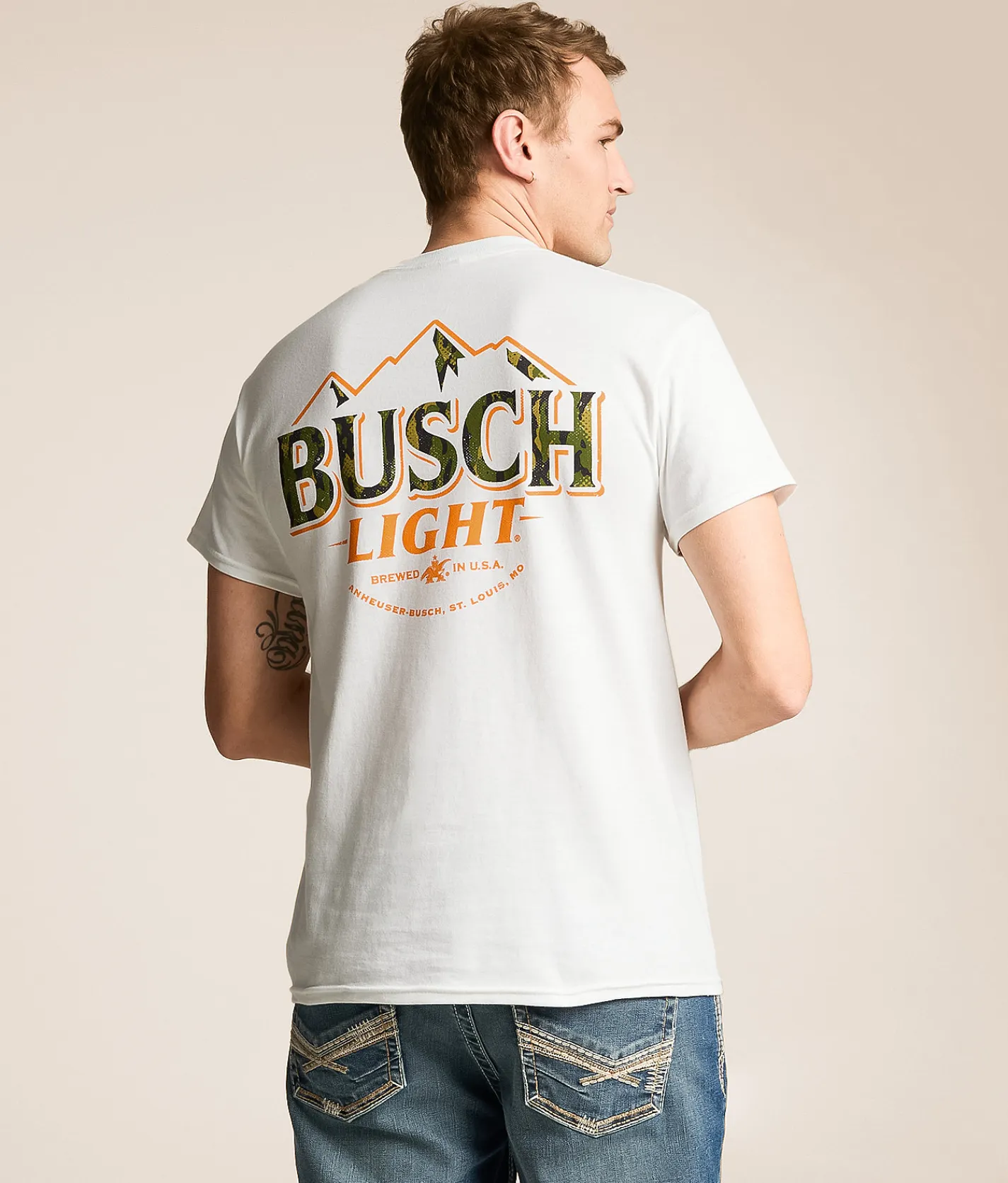 Tops | JEDCo Busch Light Branded Camo T-Shirt White