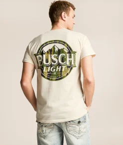 Tops|Graphic T-Shirts | JEDCo Busch Light Camo T-Shirt Natural