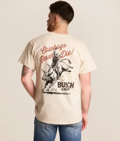 Graphic T-Shirts | JEDCo Busch Light Cowboys Never Die T-Shirt Natural
