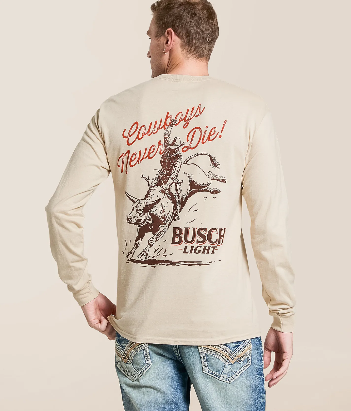 JEDCo Busch Light Cowboys Never Die T-Shirt Sand Best