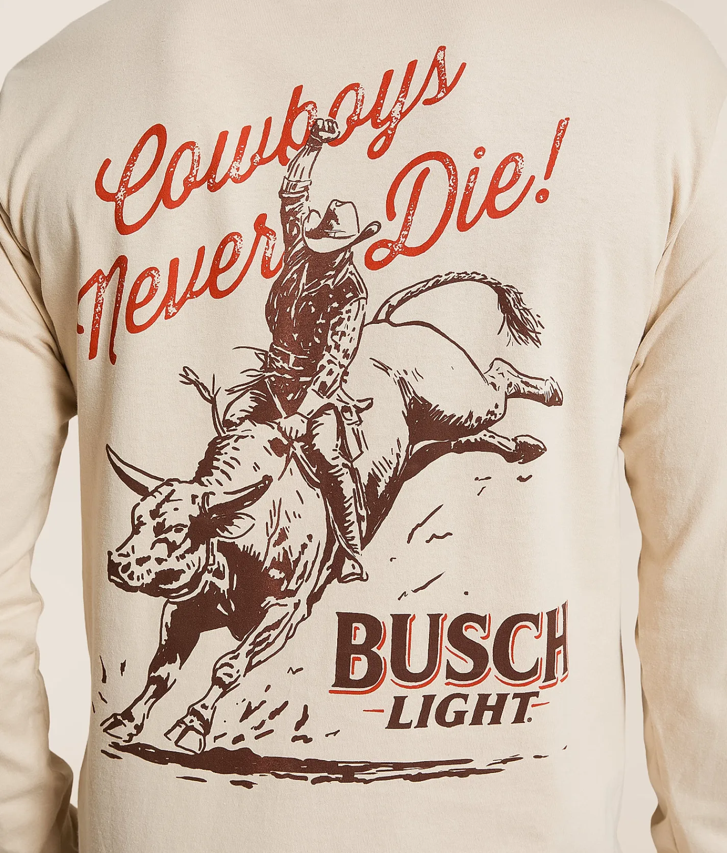 JEDCo Busch Light Cowboys Never Die T-Shirt Sand Best