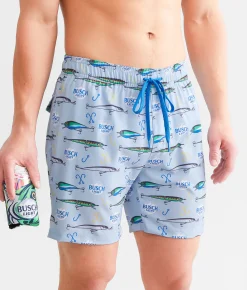 Bottoms|Swimwear | Tipsy Elves Busch Light® Fishing Swim Trunks Blue