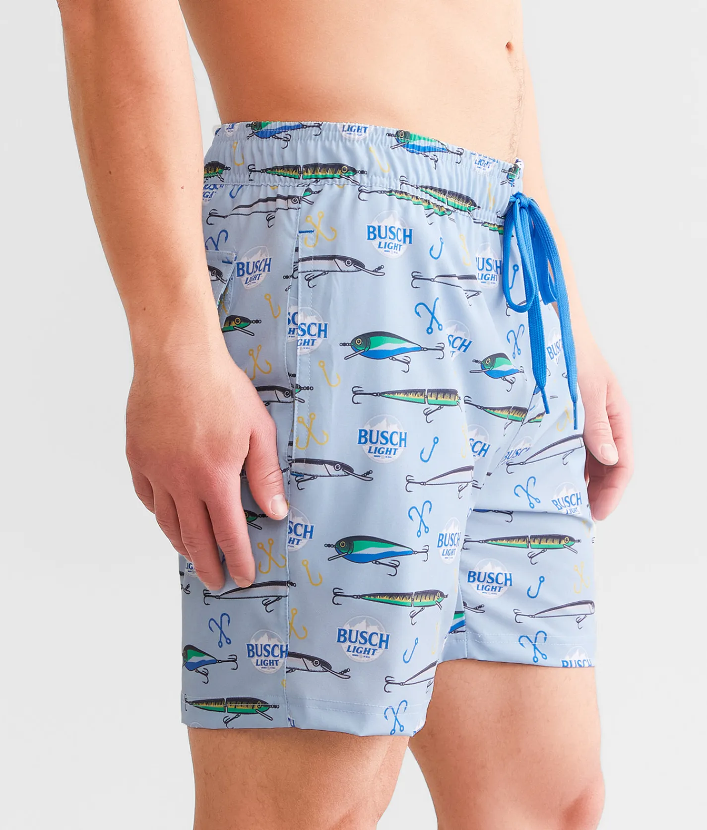 Bottoms|Swimwear | Tipsy Elves Busch Light® Fishing Swim Trunks Blue