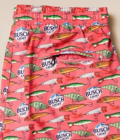 Tropical Bros. Busch Light Fish Lures Stretch Swim Trunks Coral Best