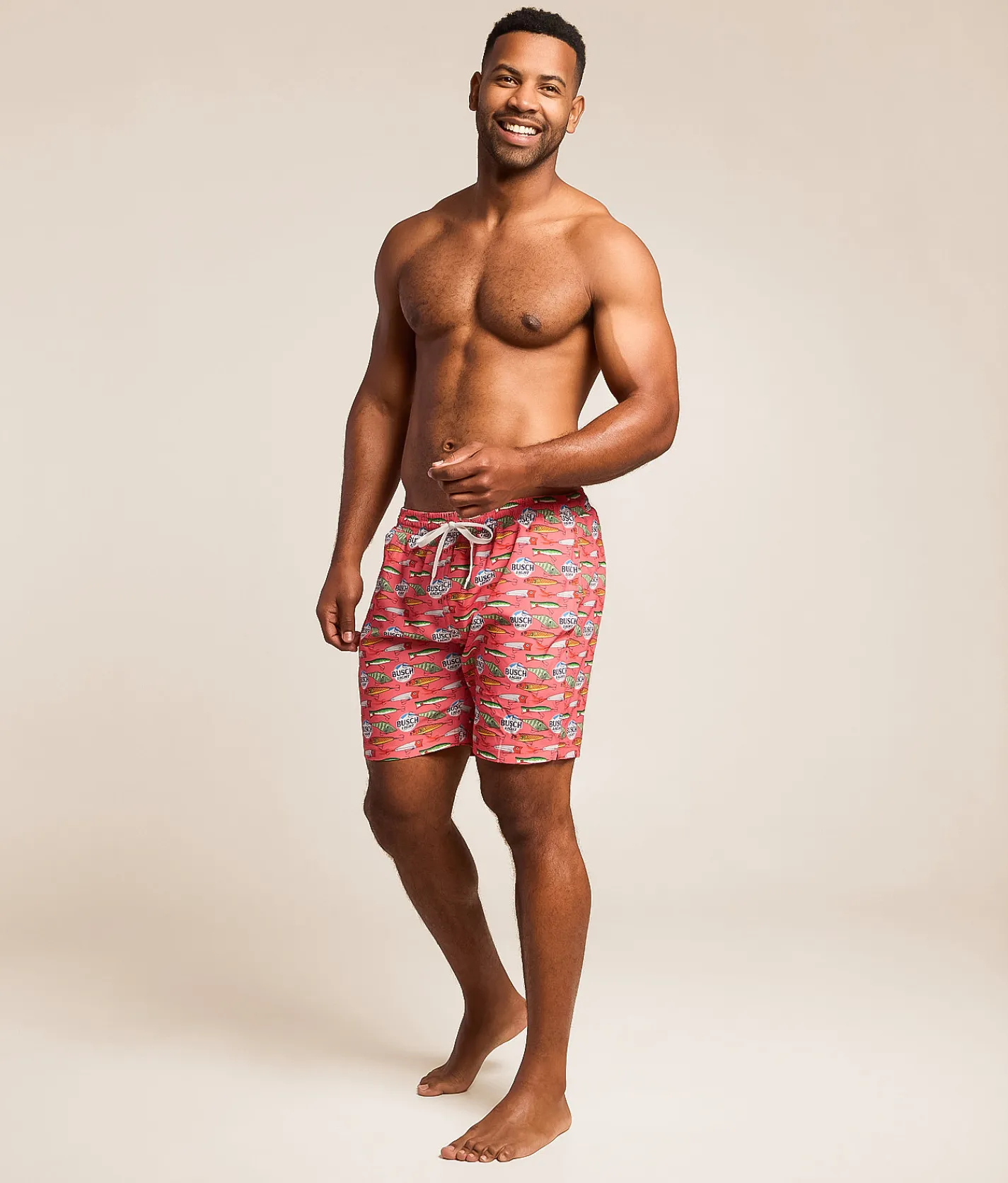 Tropical Bros. Busch Light Fish Lures Stretch Swim Trunks Coral Best