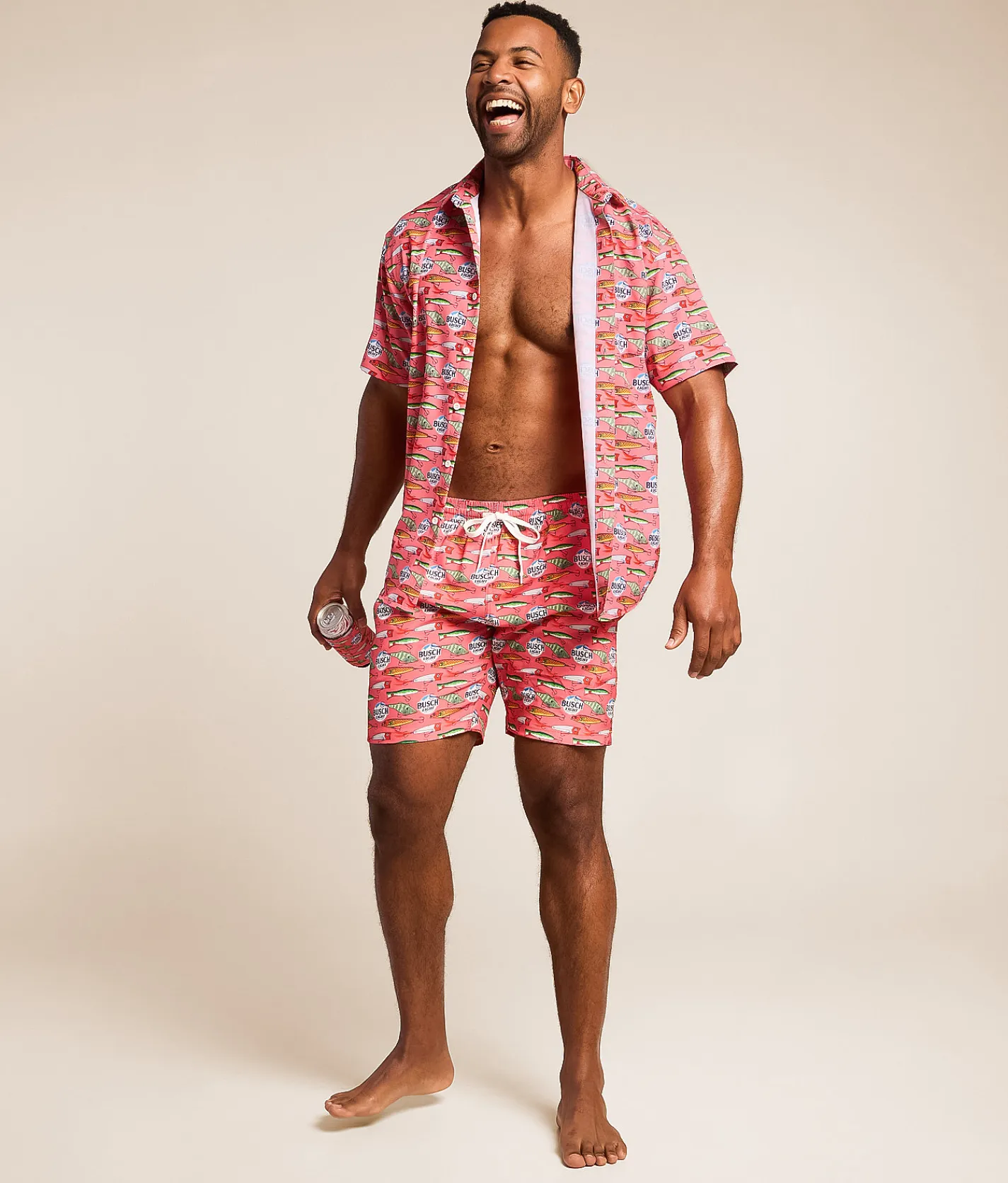Tropical Bros. Busch Light Fish Lures Stretch Swim Trunks Coral Best