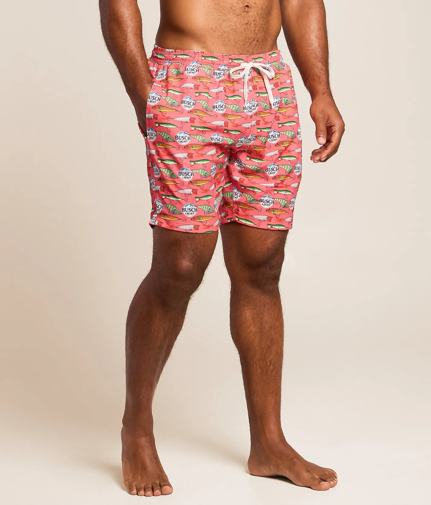 Tropical Bros. Busch Light Fish Lures Stretch Swim Trunks Coral Best