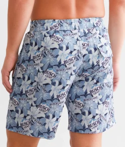 Tropical Bros Busch Light® Floral Stretch Swim Trunks Blue New