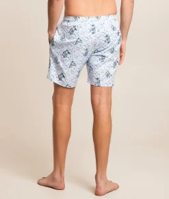 Bottoms|Swimwear | Tropical Bros. Busch Light Ice & Cans Swim Trunks White
