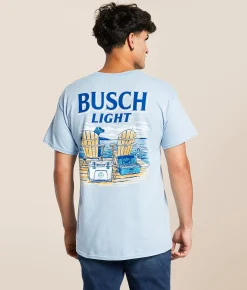 JEDCo Busch Light Lake Dock T-Shirt Light Blue Clearance