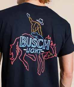 Tops|Graphic T-Shirts | JEDCo Busch Light Neon Cowboy T-Shirt Black