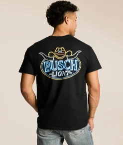Tops|Graphic T-Shirts | JEDCo Busch Light Neon Hat & Horns T-Shirt Black