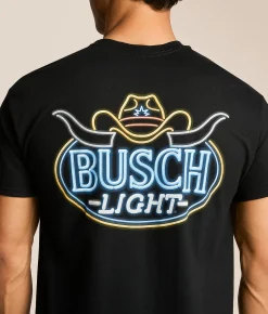 Tops|Graphic T-Shirts | JEDCo Busch Light Neon Hat & Horns T-Shirt Black