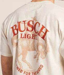 Brew City Busch Light Overlay Cowboy T-Shirt Vintage White Discount