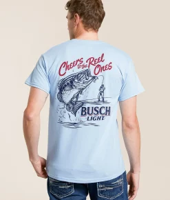 Tops|Graphic T-Shirts | JEDCo Busch Light Reel Ones T-Shirt Light Blue