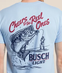 Tops|Graphic T-Shirts | JEDCo Busch Light Reel Ones T-Shirt Light Blue