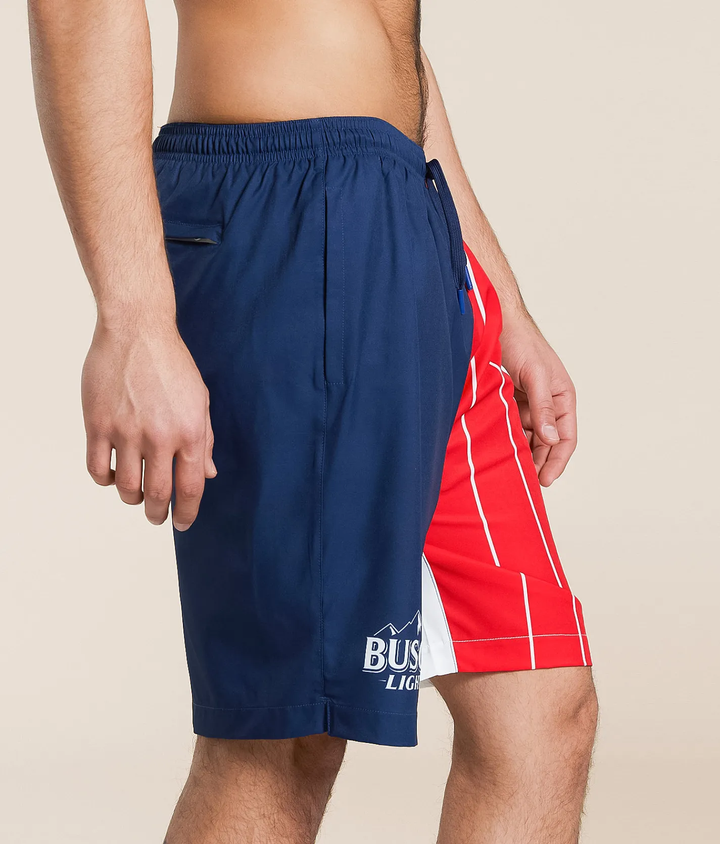 Bottoms|Swimwear | Calhoun Sportswear Busch Light Swim Trunks White
