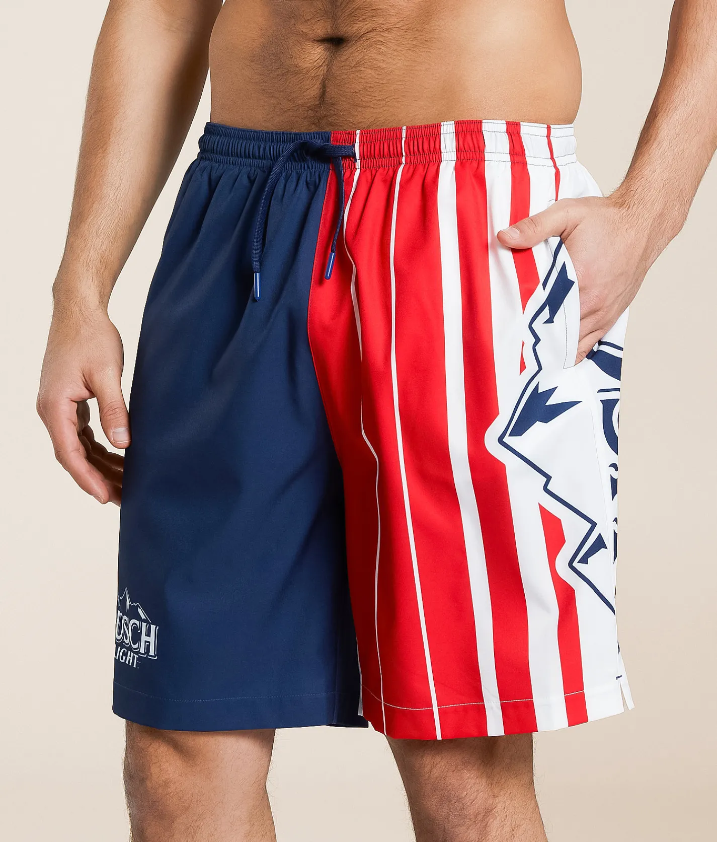 Bottoms|Swimwear | Calhoun Sportswear Busch Light Swim Trunks White