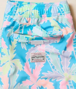 party pants Busy Palms Happy Hour Stretch Swim Trunks Cyan Outlet