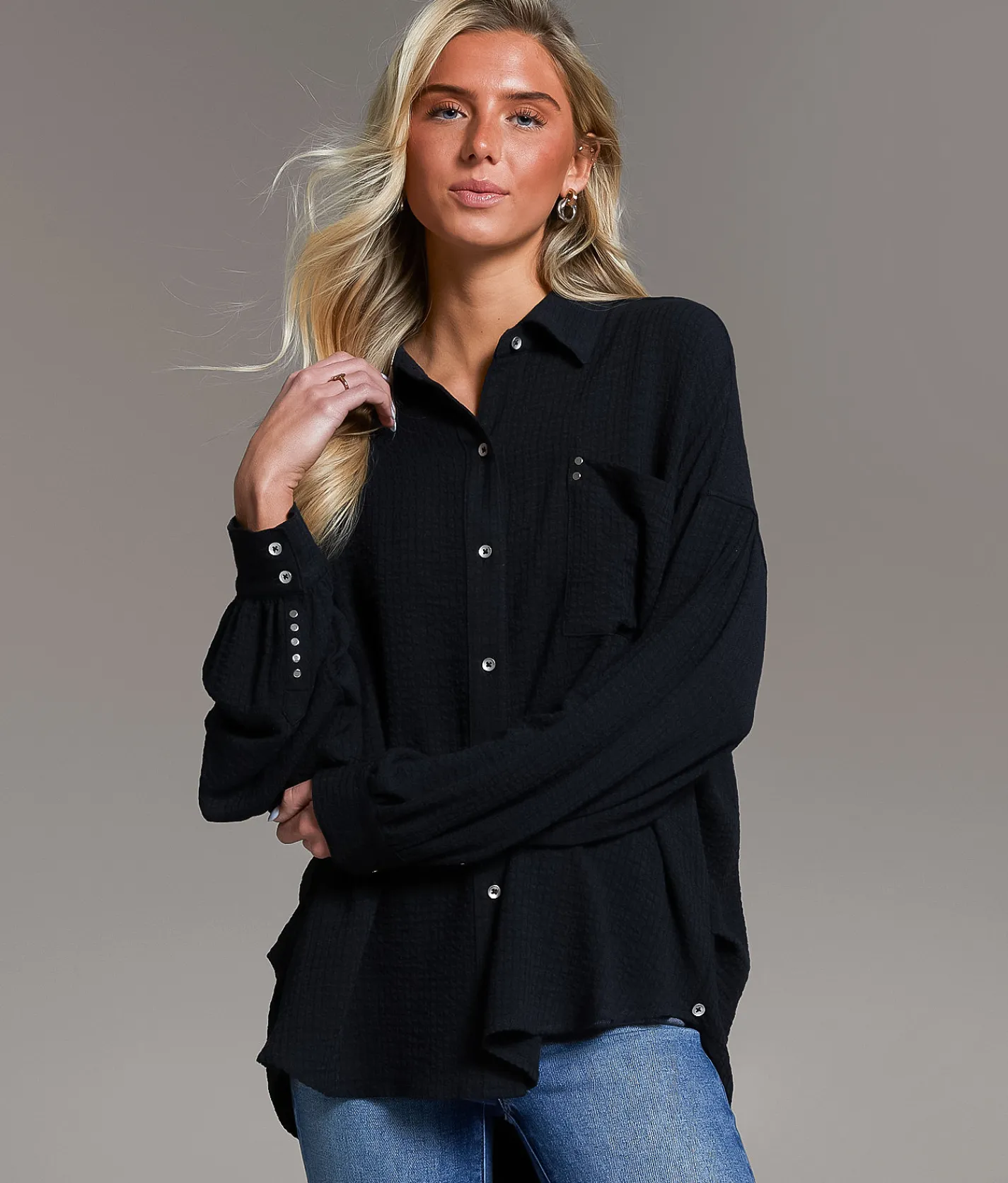 BKE Button Down Blouse White