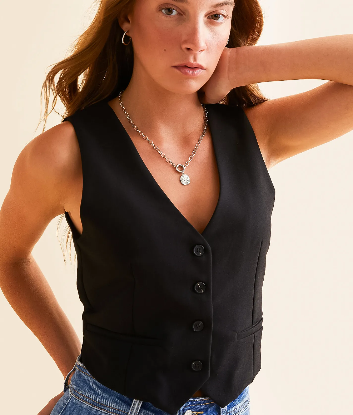 Coats & Jackets | Double Zero Button-Up Cropped Vest Cream