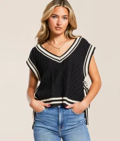 Blu Pepper Cable Knit Boxy Sweater Black Sale