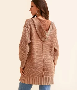 Tops | BKE Cable Knit Hooded Cardigan Sweater Washed Black