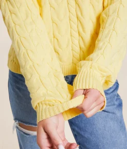 FITZ + EDDI Cable Knit Hooded Sweater Pale Banana New
