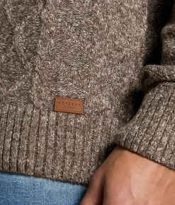 Outpost Makers Cable Knit Quarter Zip Sweater Brown White Discount